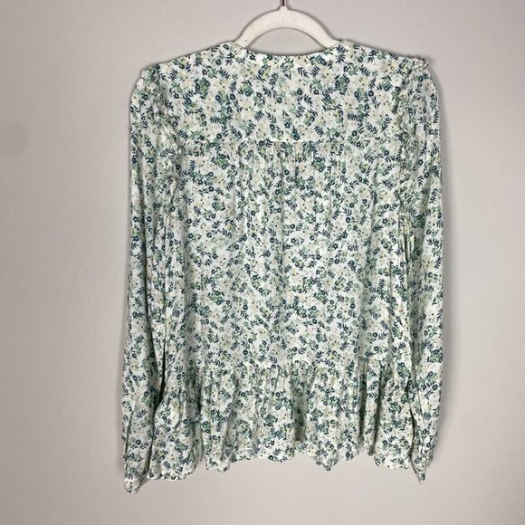 Lucky Brand Floral Long Sleeve Button Up Blouse Peasant Ruffle - Picture 7 of 8